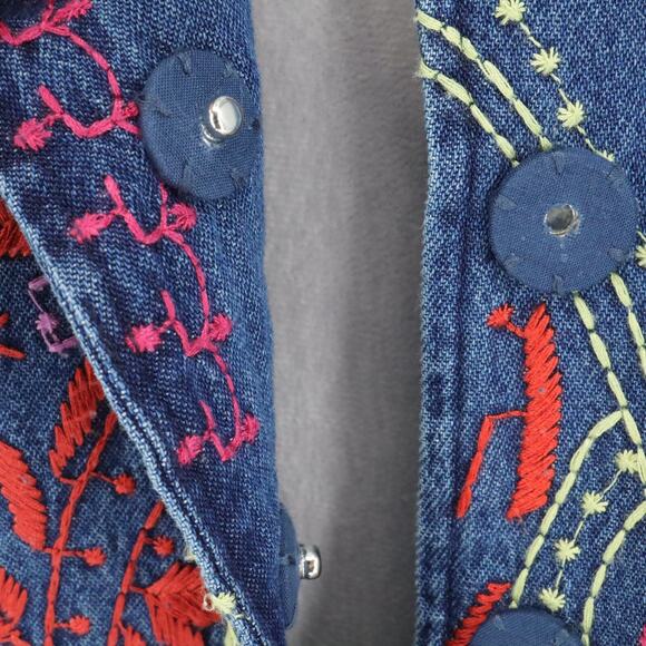 Coldwater Creek Jacket Womens Small Blue Embroidered Cotton Denim Jean Snaps - Picture 11 of 16